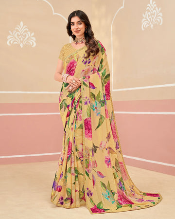 Laxmipati Gold Spot N-2335 Mustard Satin Patta Saree