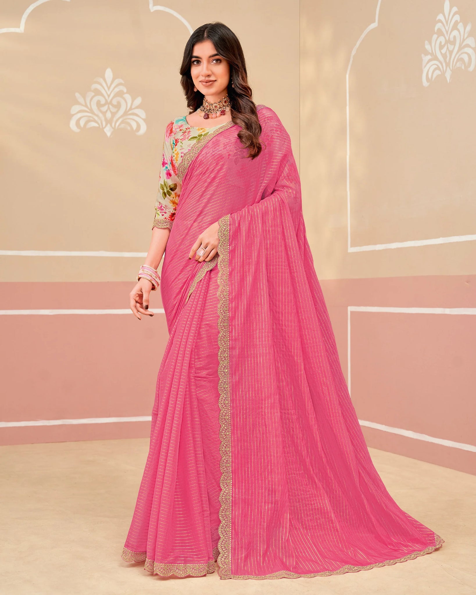 Laxmipati Gold Spot N-2336 Pink Nylon Saree