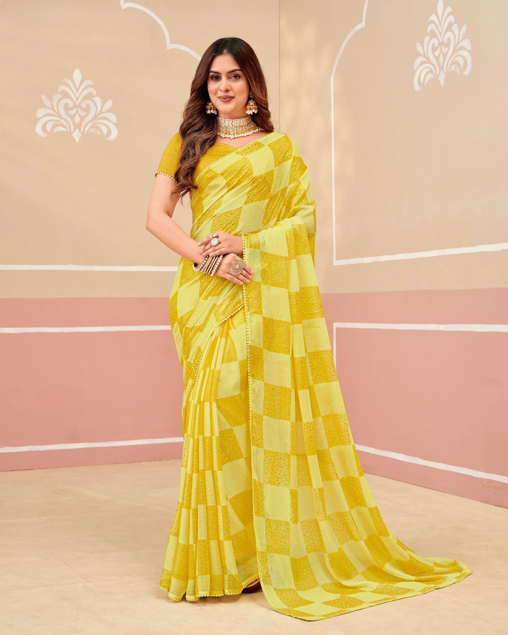 Laxmipati Gold Spot N-2337 Yellow Chiffon Saree