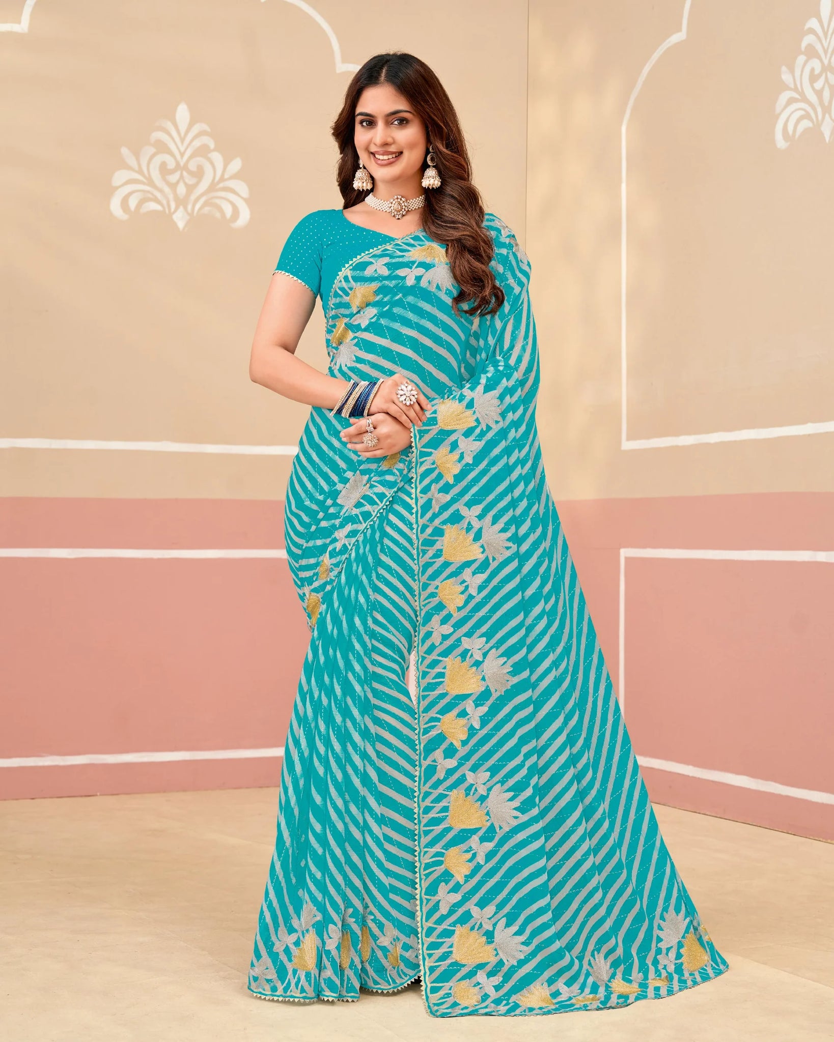 Laxmipati Gold Spot N-2338 Blue Chiffon Saree