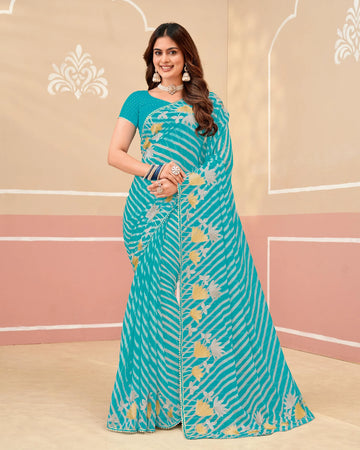 Laxmipati Gold Spot N-2338 Blue Chiffon Saree