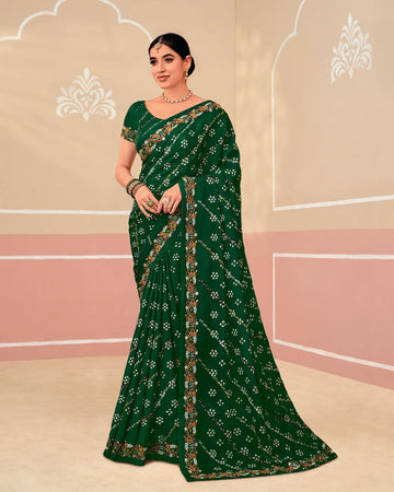 Laxmipati Gold Spot N-2340 Green Chiffon Saree