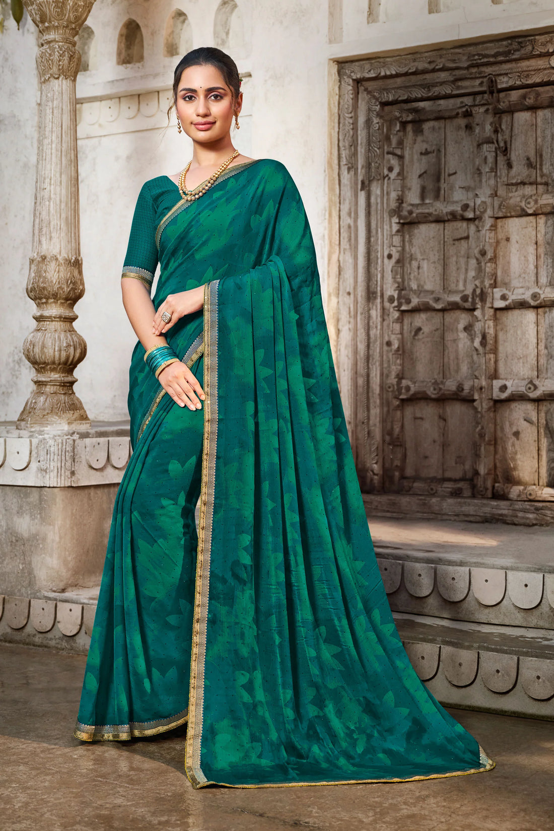 Laxmipati Zill Mill N-2341 Blue and Green Georgette Saree