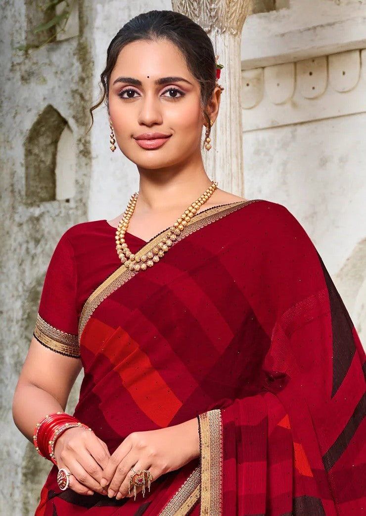 Laxmipati Zill Mill N-2343 Red Georgette Saree