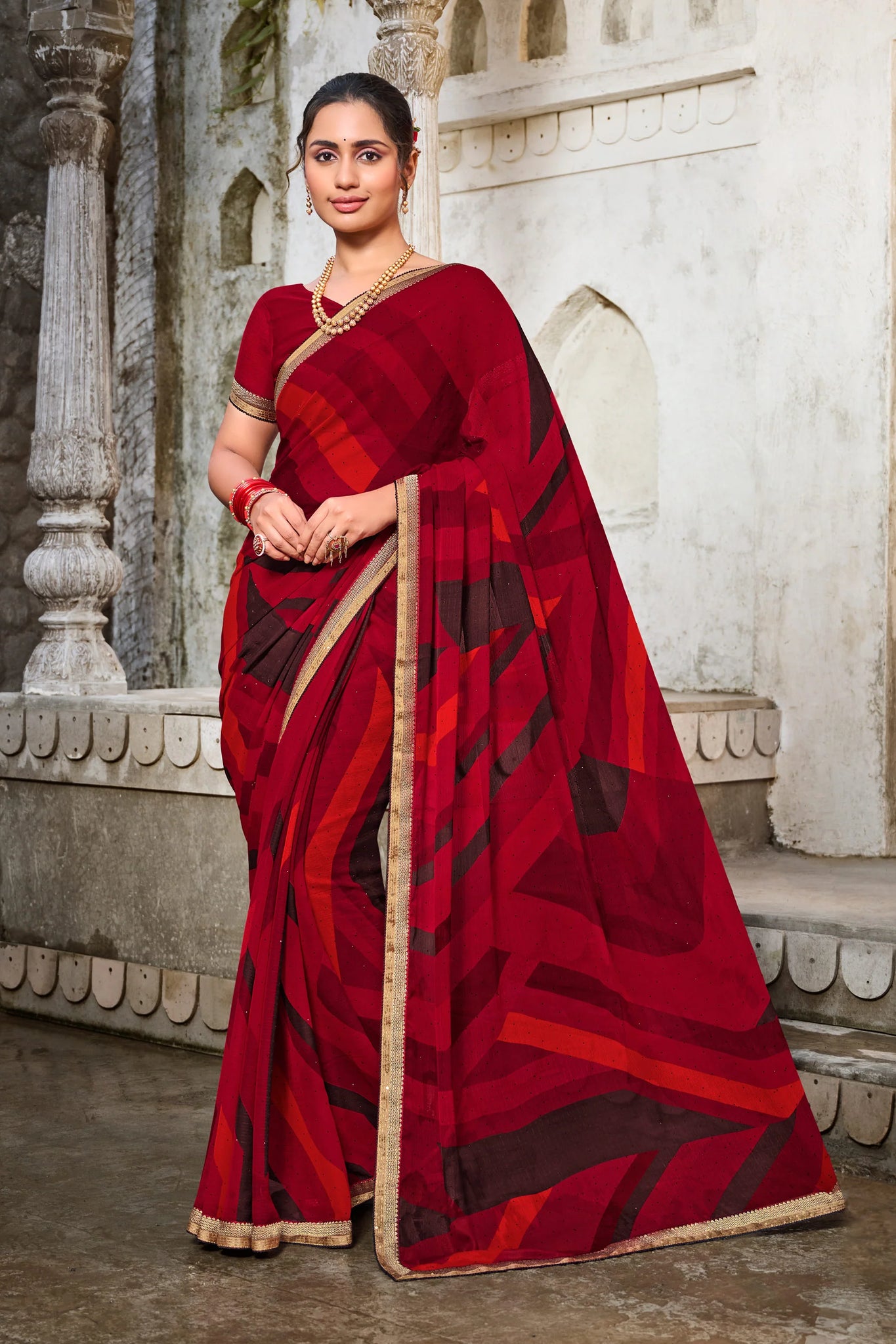 Laxmipati Zill Mill N-2343 Red Georgette Saree