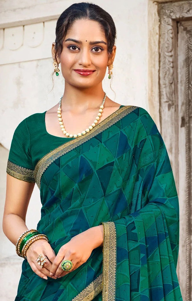 Laxmipati Zill Mill N-2344 Pine Green Georgette Saree