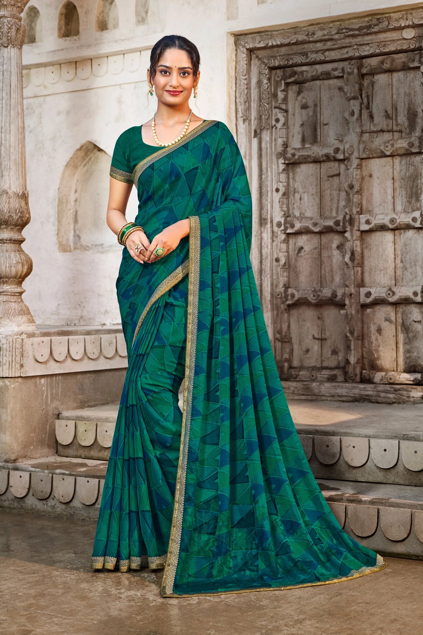 Laxmipati Zill Mill N-2344 Pine Green Georgette Saree