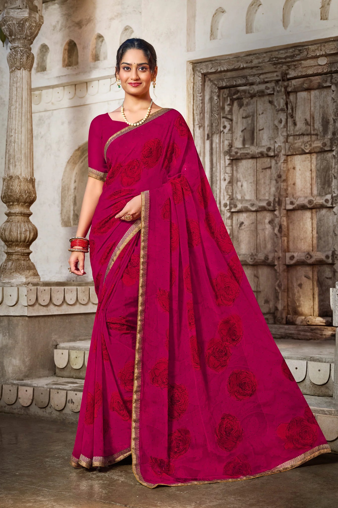 Laxmipati Zill Mill N-2345 Pink Georgette Saree