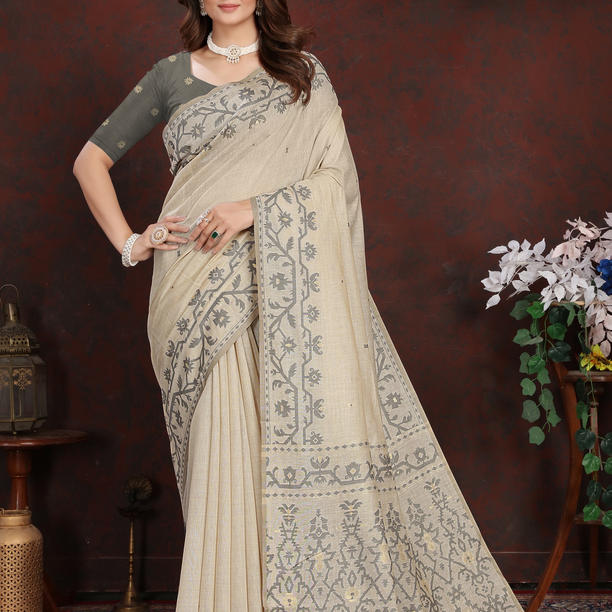 Ishika Fab Grey Pure Mul Cotton Saree