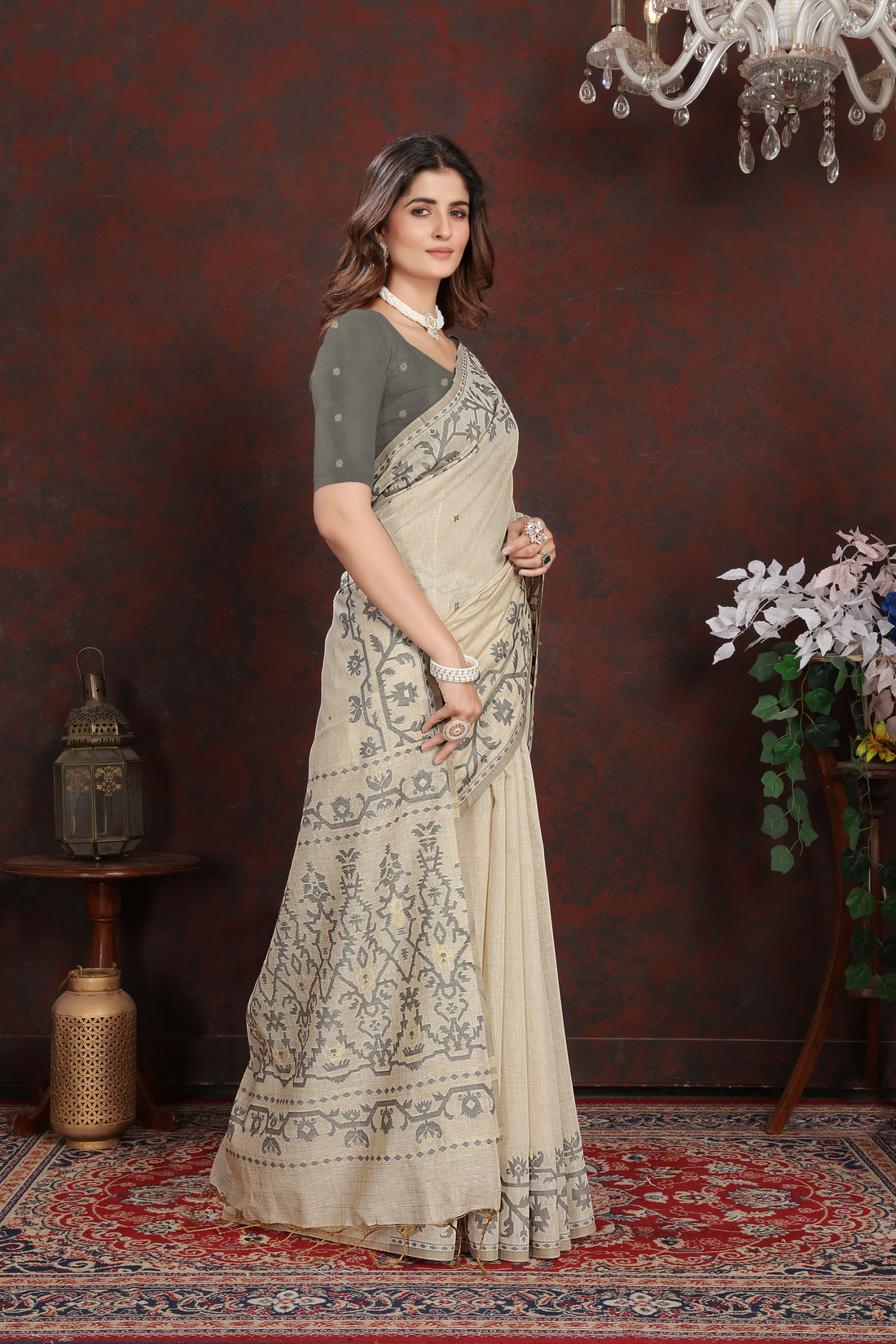 Ishika Fab Grey Pure Mul Cotton Saree