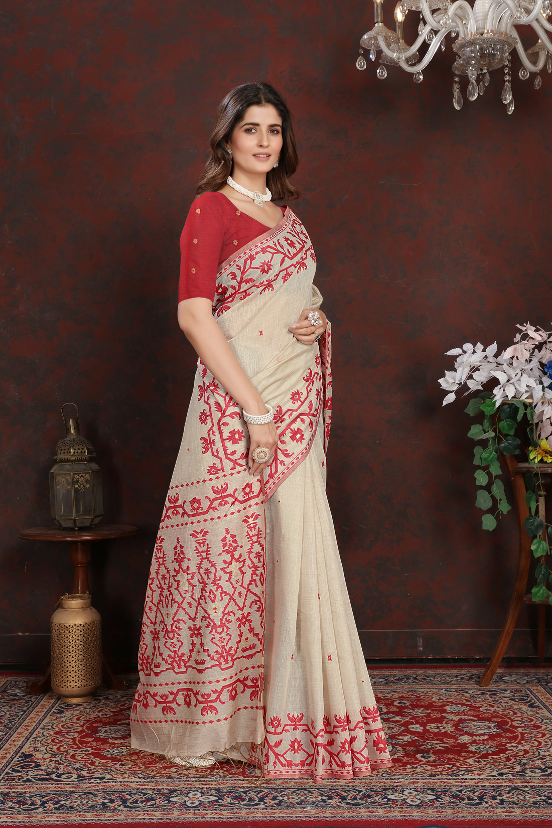 Ishika Fab Red Pure Mul Cotton Saree