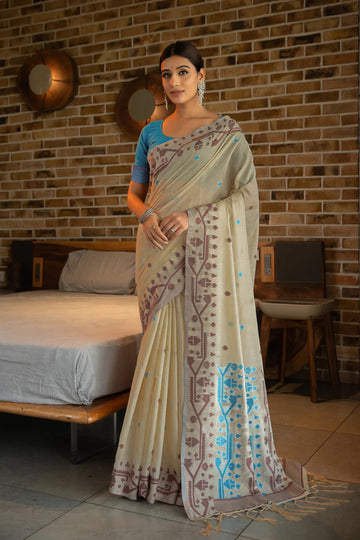 Ishika Fab Carolina Blue Soft Cotton Saree