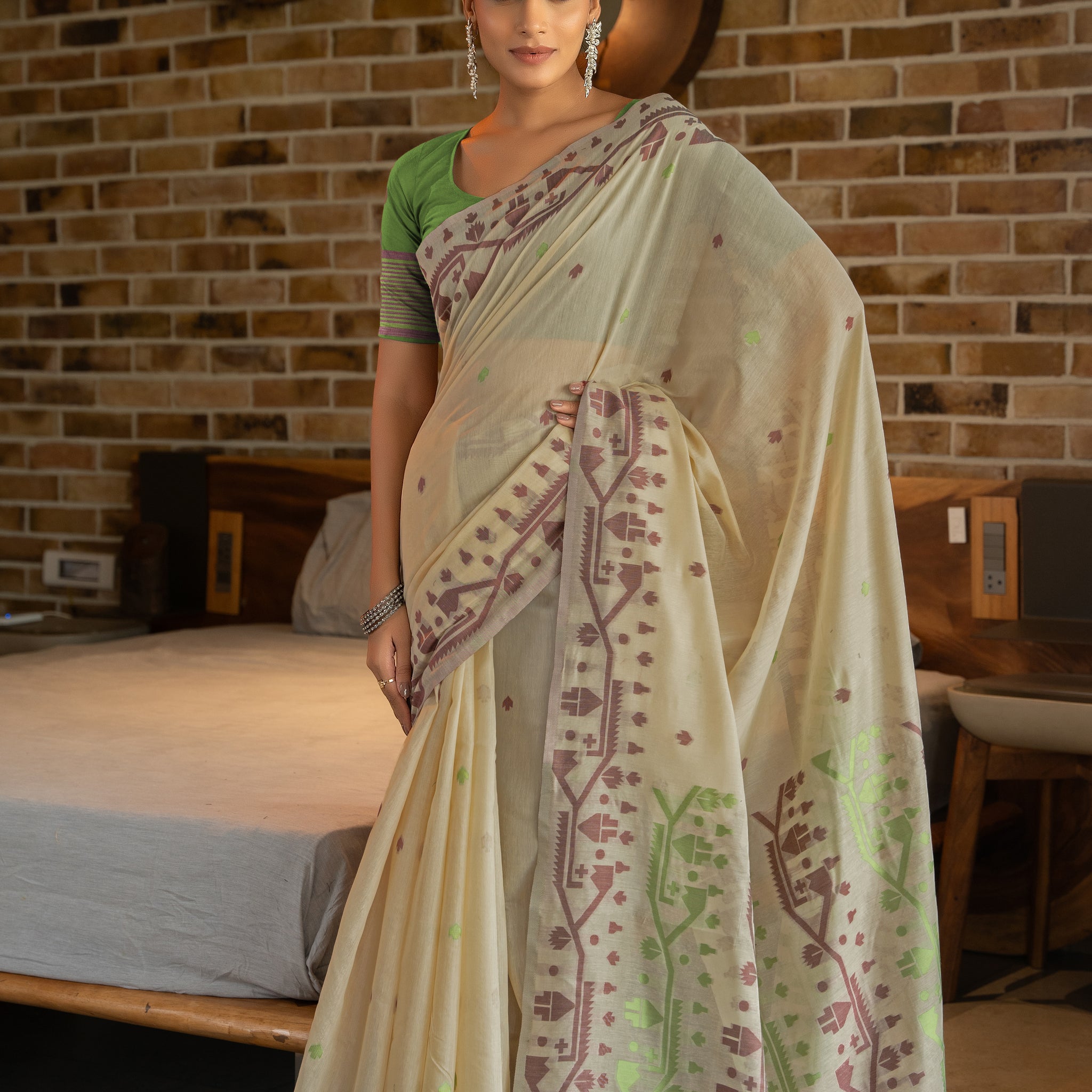 Ishika Fab Spring Green Soft Cotton Saree