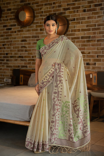 Ishika Fab Spring Green Soft Cotton Saree