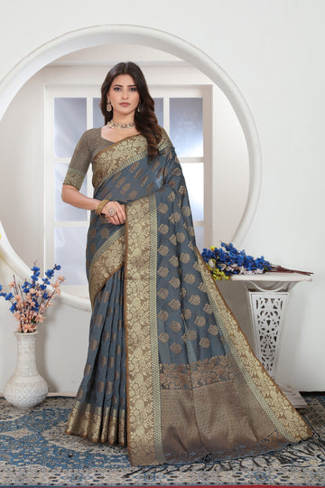 Ishika Fab Grey Chanderi Cotton Saree