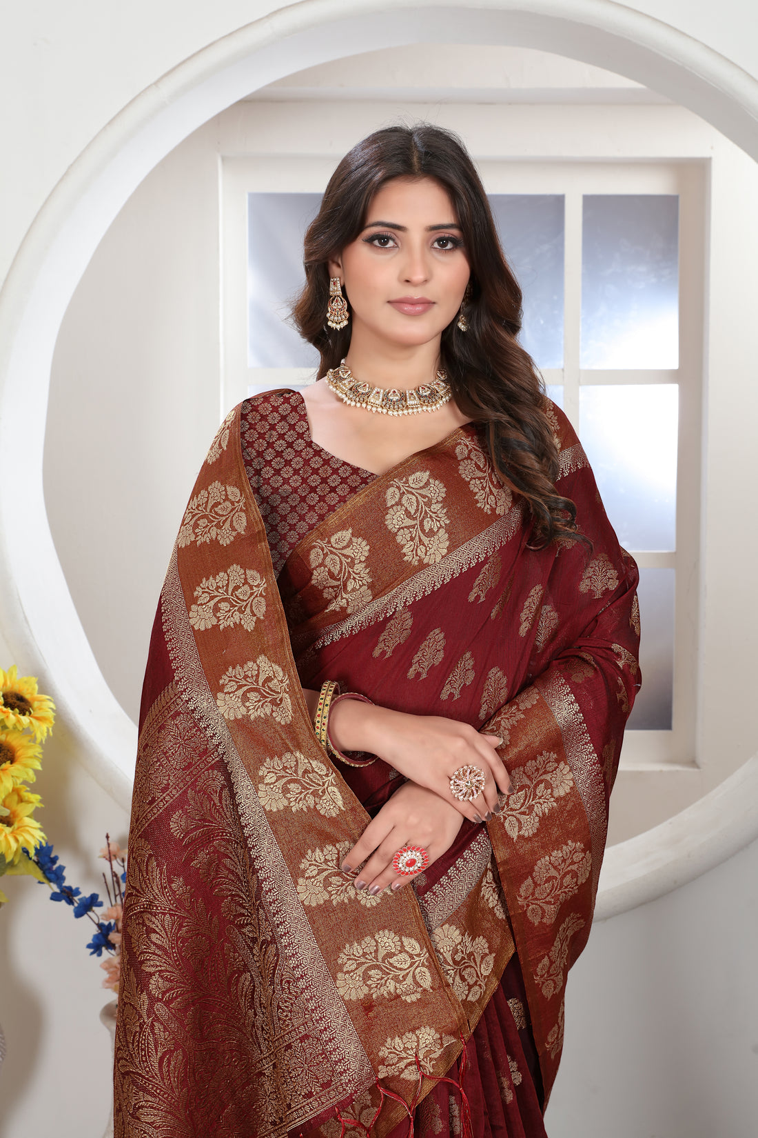 Ishika Fab Maroon Chanderi Cotton Saree