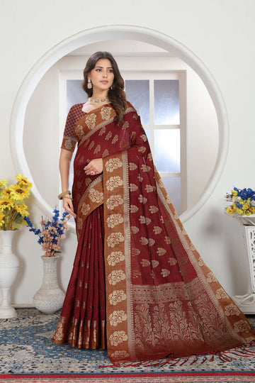 Ishika Fab Maroon Chanderi Cotton Saree