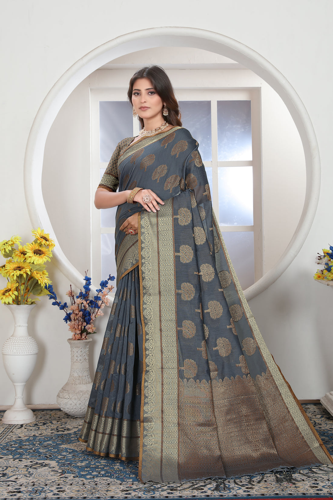 Ishika Fab Grey Chanderi Cotton Saree