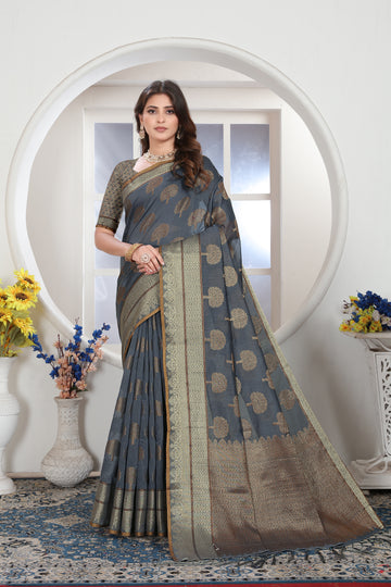 Ishika Fab Grey Chanderi Cotton Saree