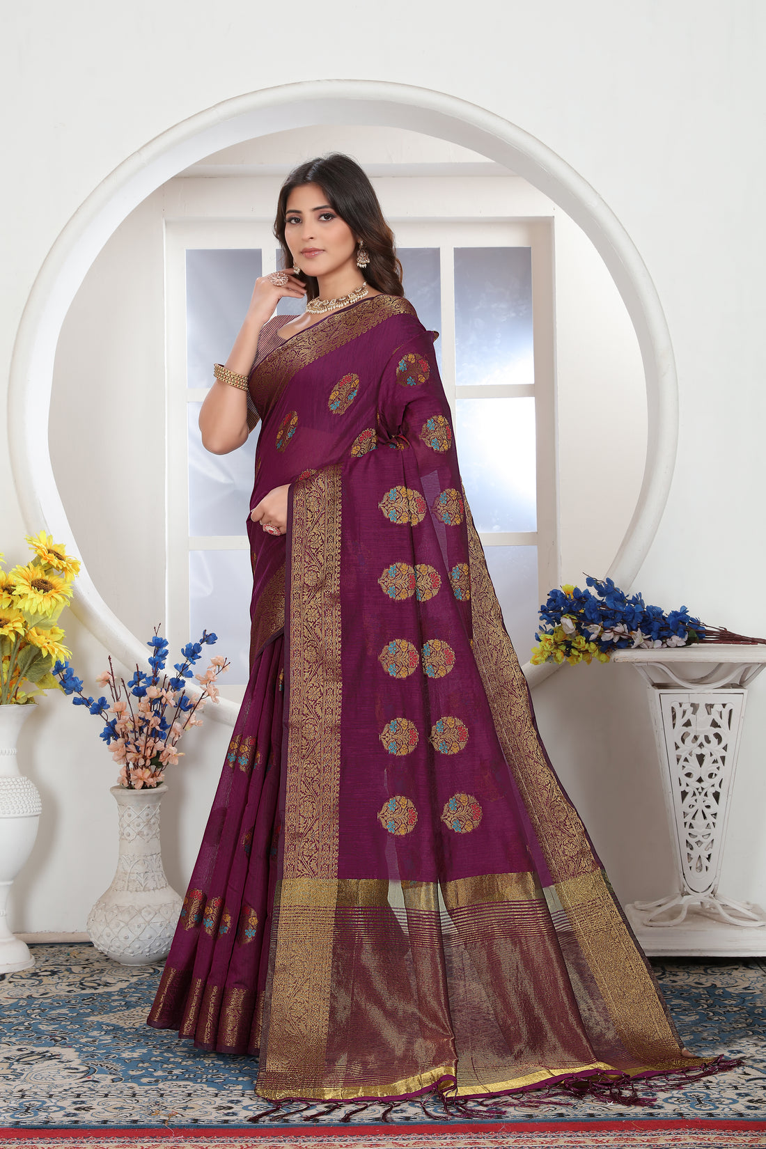 Ishika Fab Purple Wine Chanderi Cotton Saree