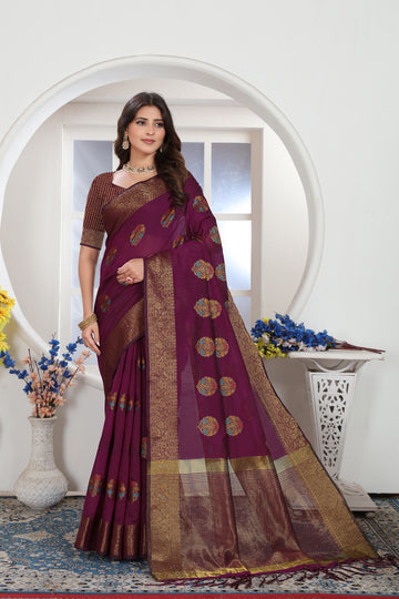 Ishika Fab Purple Wine Chanderi Cotton Saree