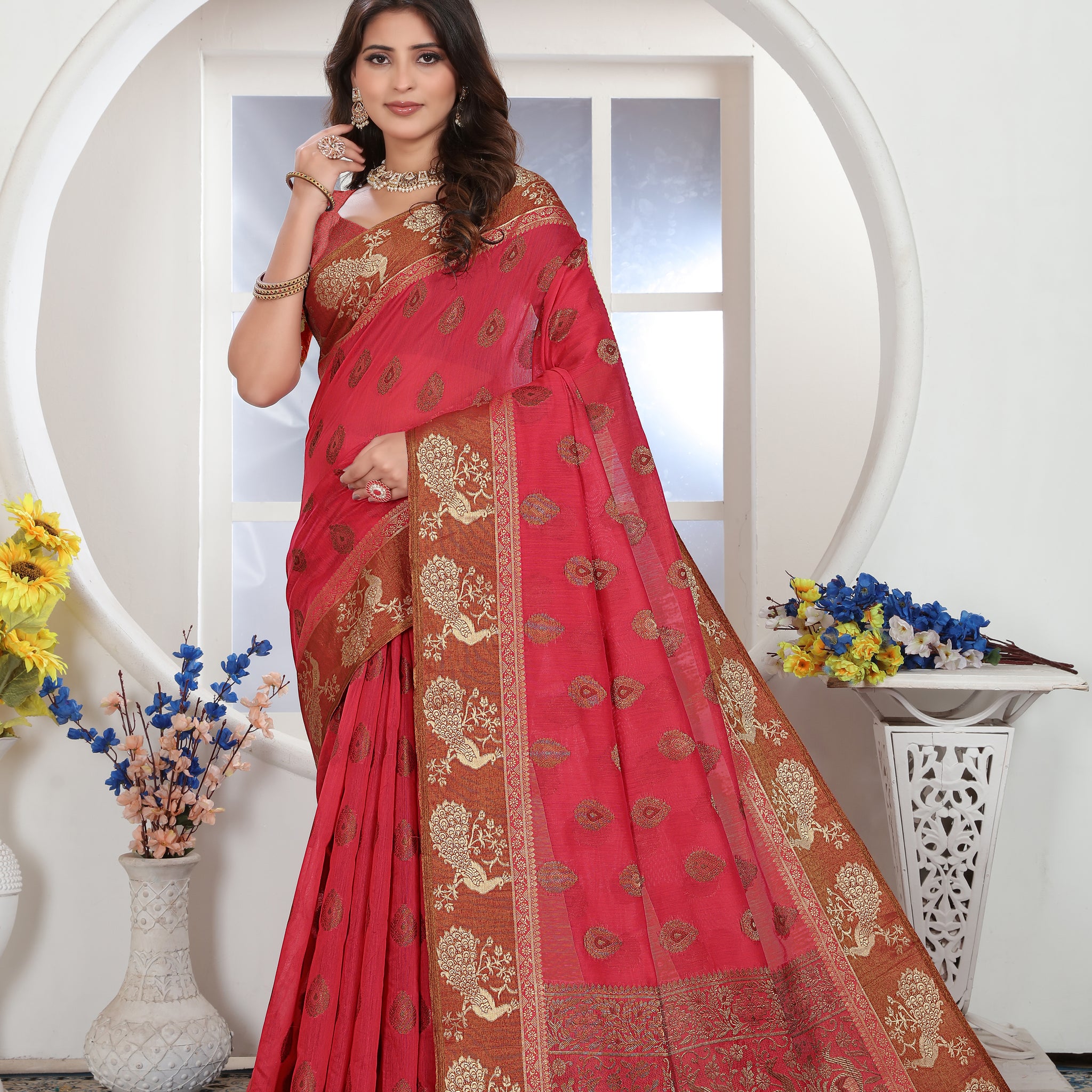 Ishika Fab Pink Chanderi Cotton Saree