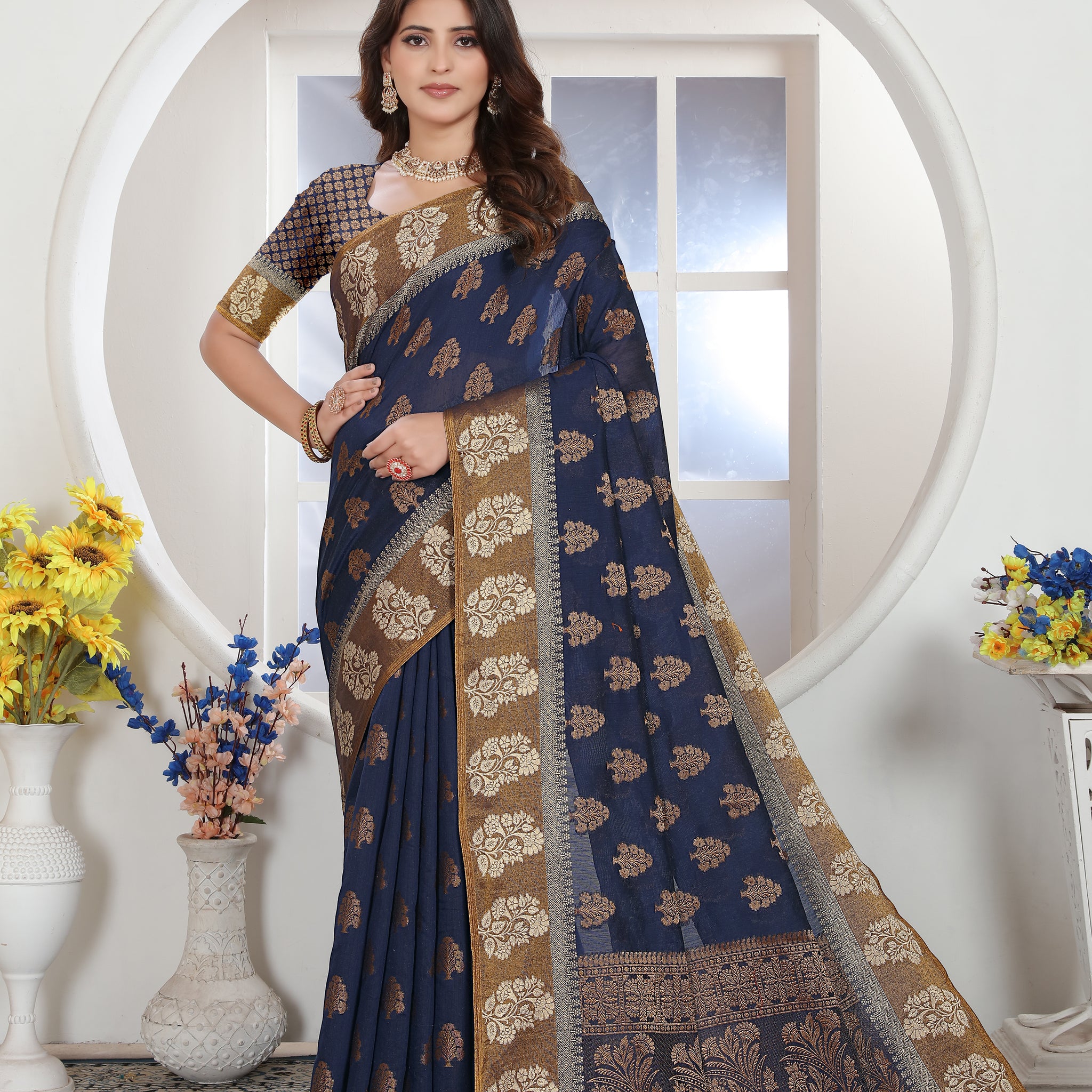 Ishika Fab Blue Chanderi Cotton Saree