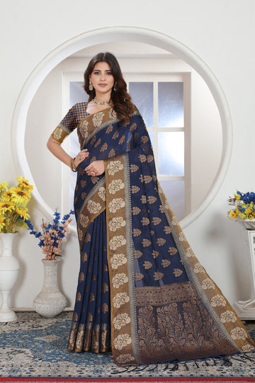 Ishika Fab Blue Chanderi Cotton Saree