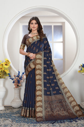 Ishika Fab Navy Blue Chanderi Cotton Saree