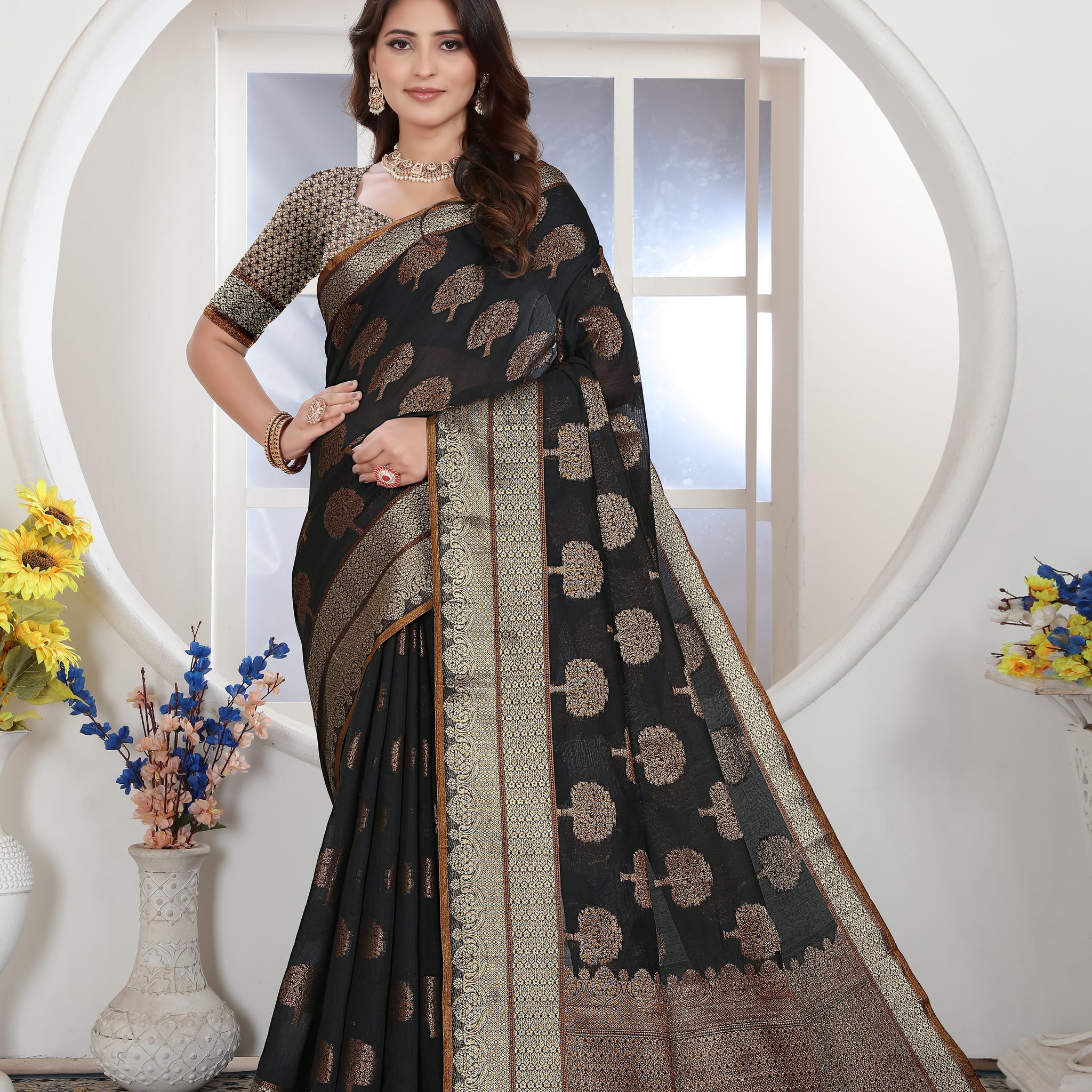 Ishika Fab Black Chanderi Cotton Saree