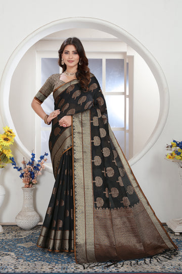 Ishika Fab Black Chanderi Cotton Saree