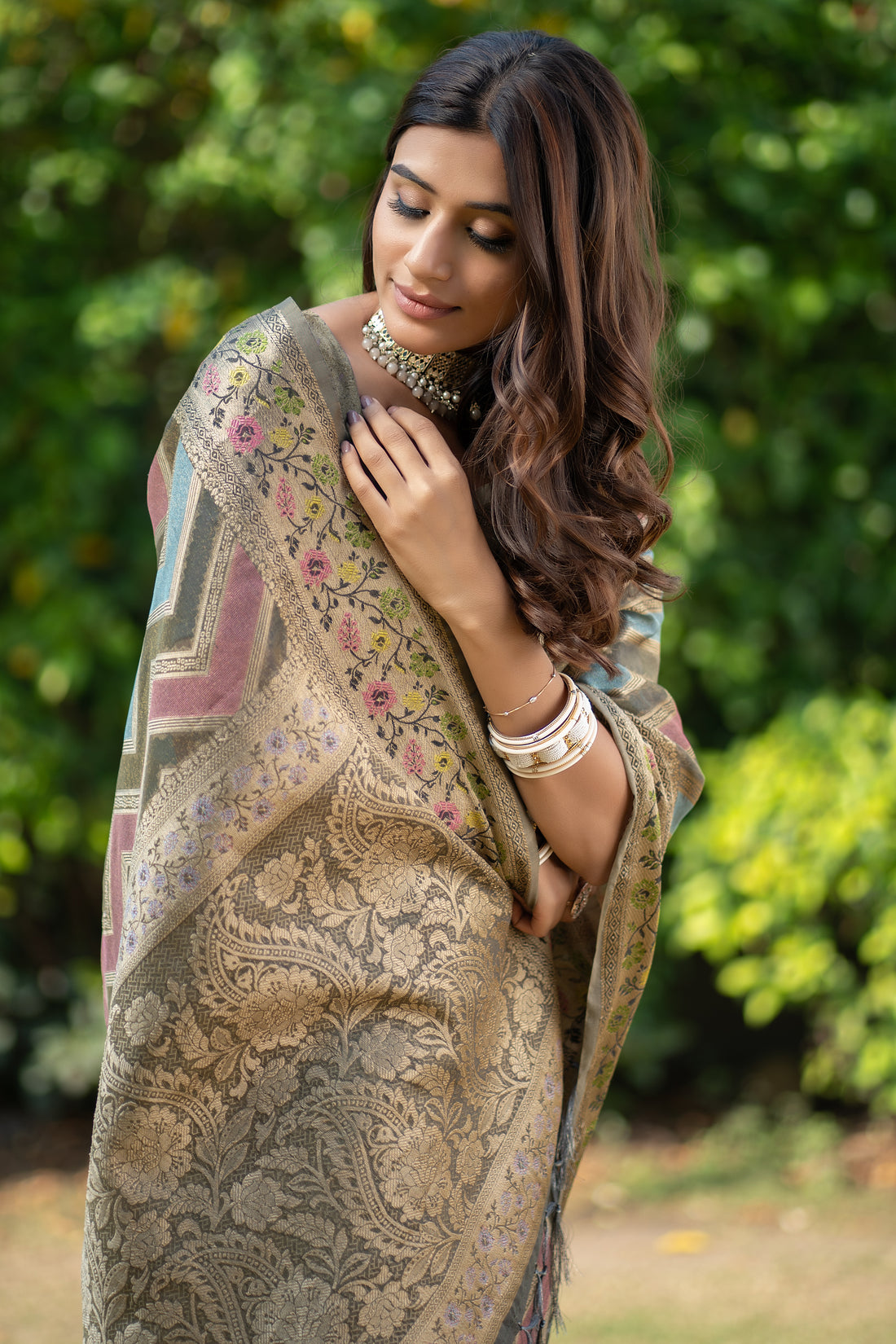 Ishika Fab Dark Grey Organza Saree