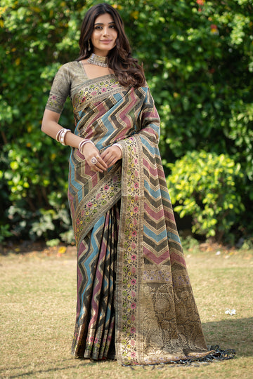 Ishika Fab Dark Grey Organza Saree