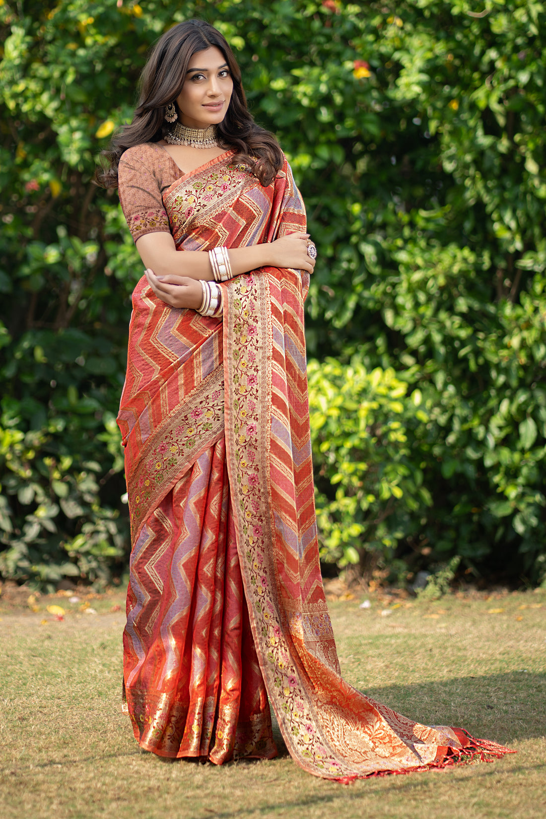 Ishika Fab Orange Organza Saree