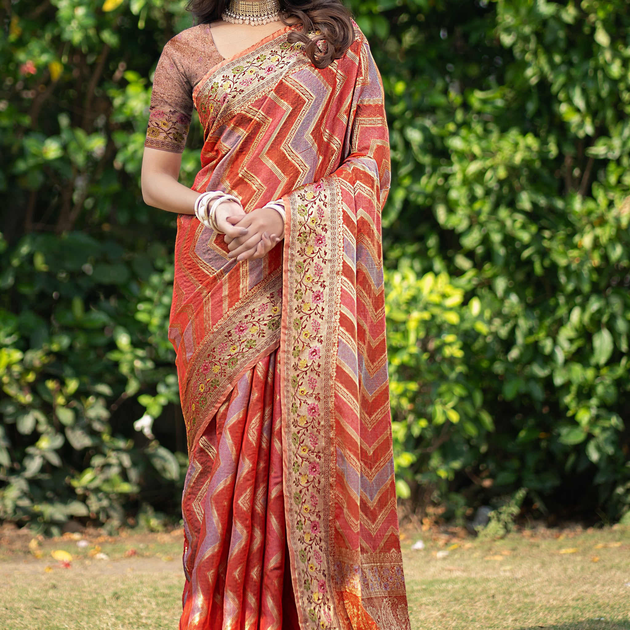 Ishika Fab Orange Organza Saree