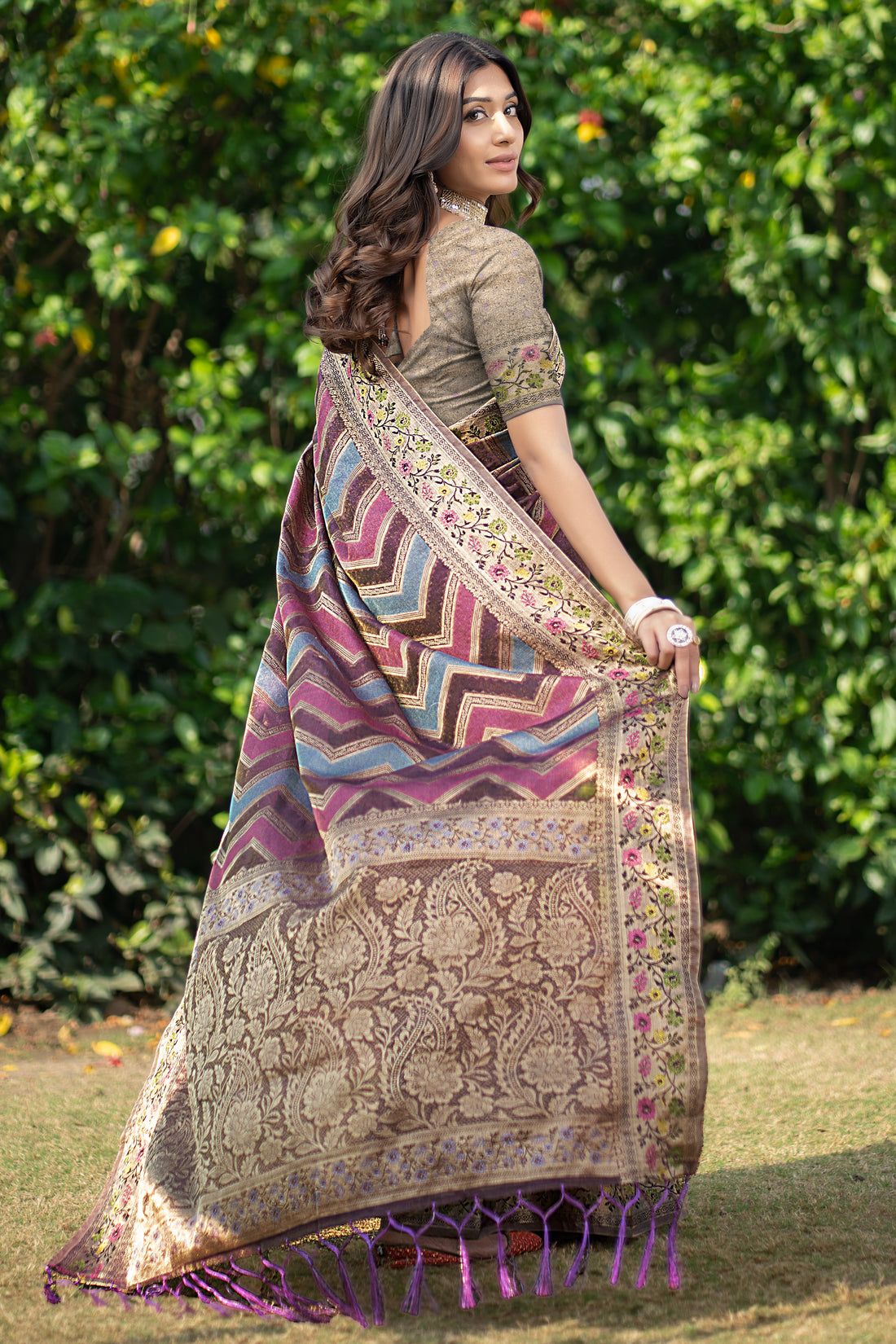 Ishika Fab Purple Wine Organza Saree