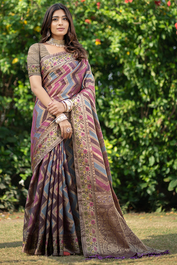 Ishika Fab Purple Wine Organza Saree