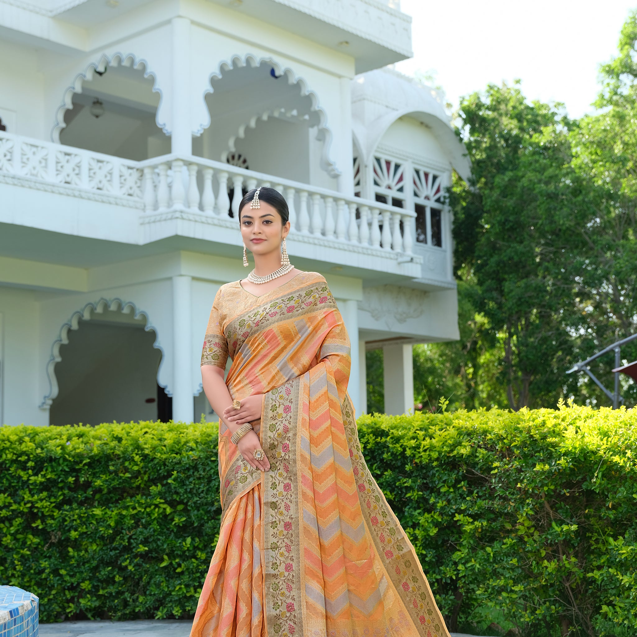 Ishika Fab Orange Organza Saree