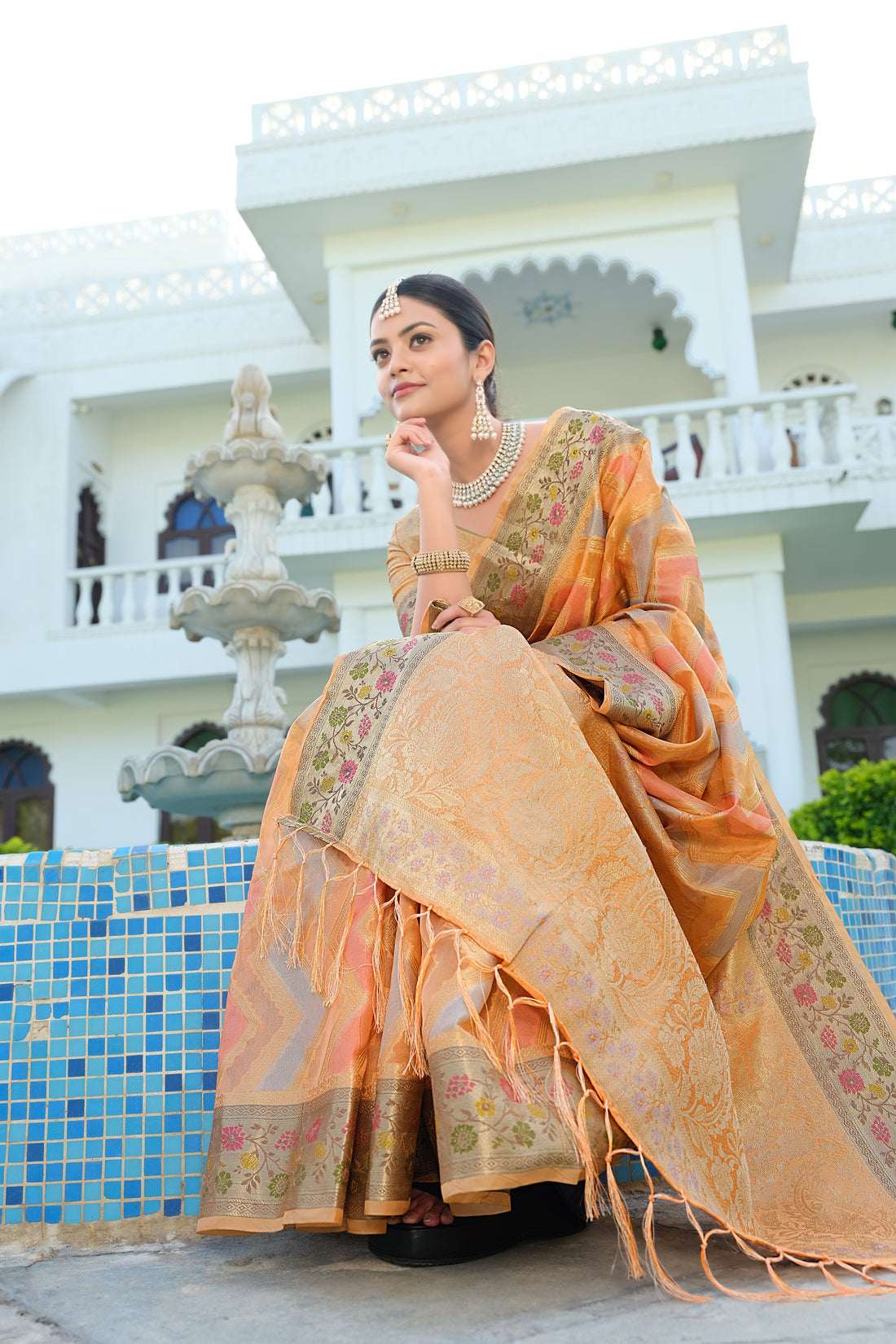 Ishika Fab Orange Organza Saree