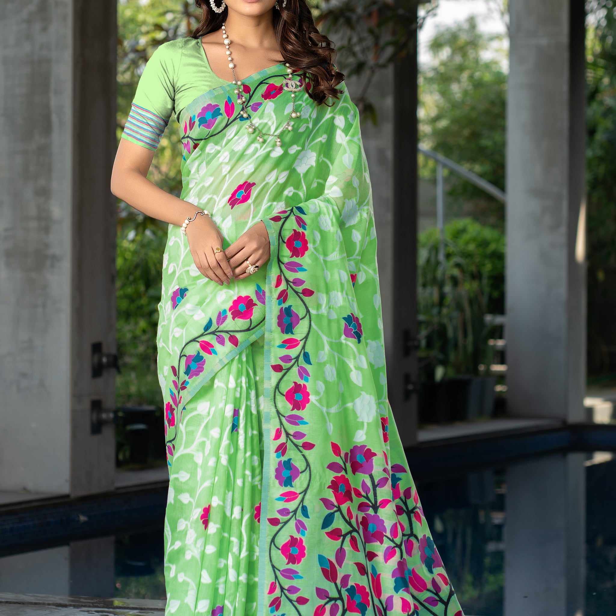 Ishika Fab Mint Green Soft Cotton Saree