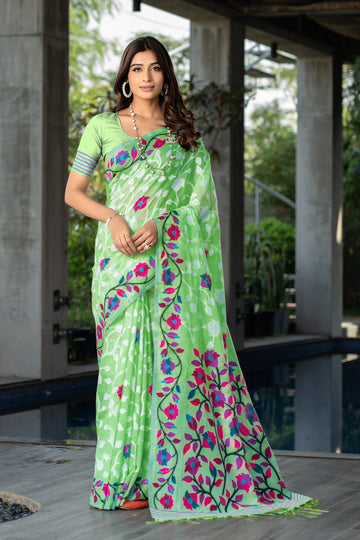 Ishika Fab Mint Green Soft Cotton Saree