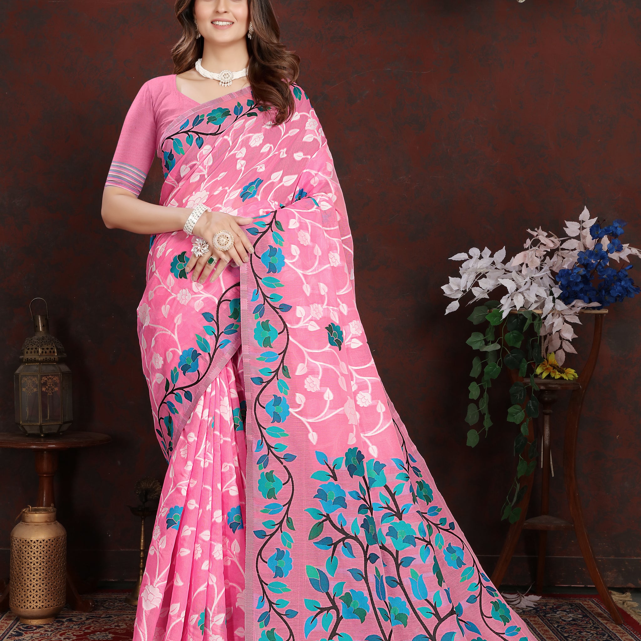 Ishika Fab Pink Soft Cotton Saree