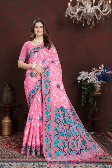 Ishika Fab Pink Soft Cotton Saree