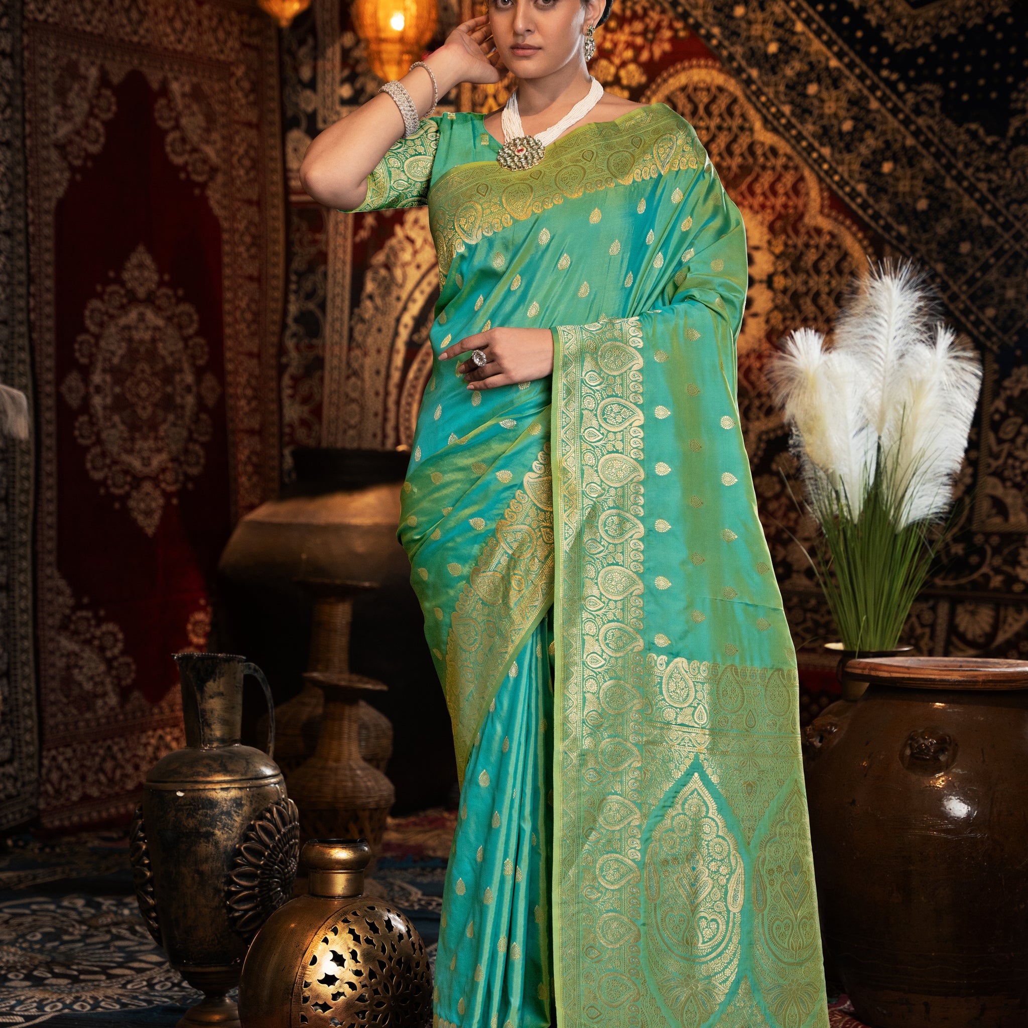 Green Banarasi Silk Woven Saree