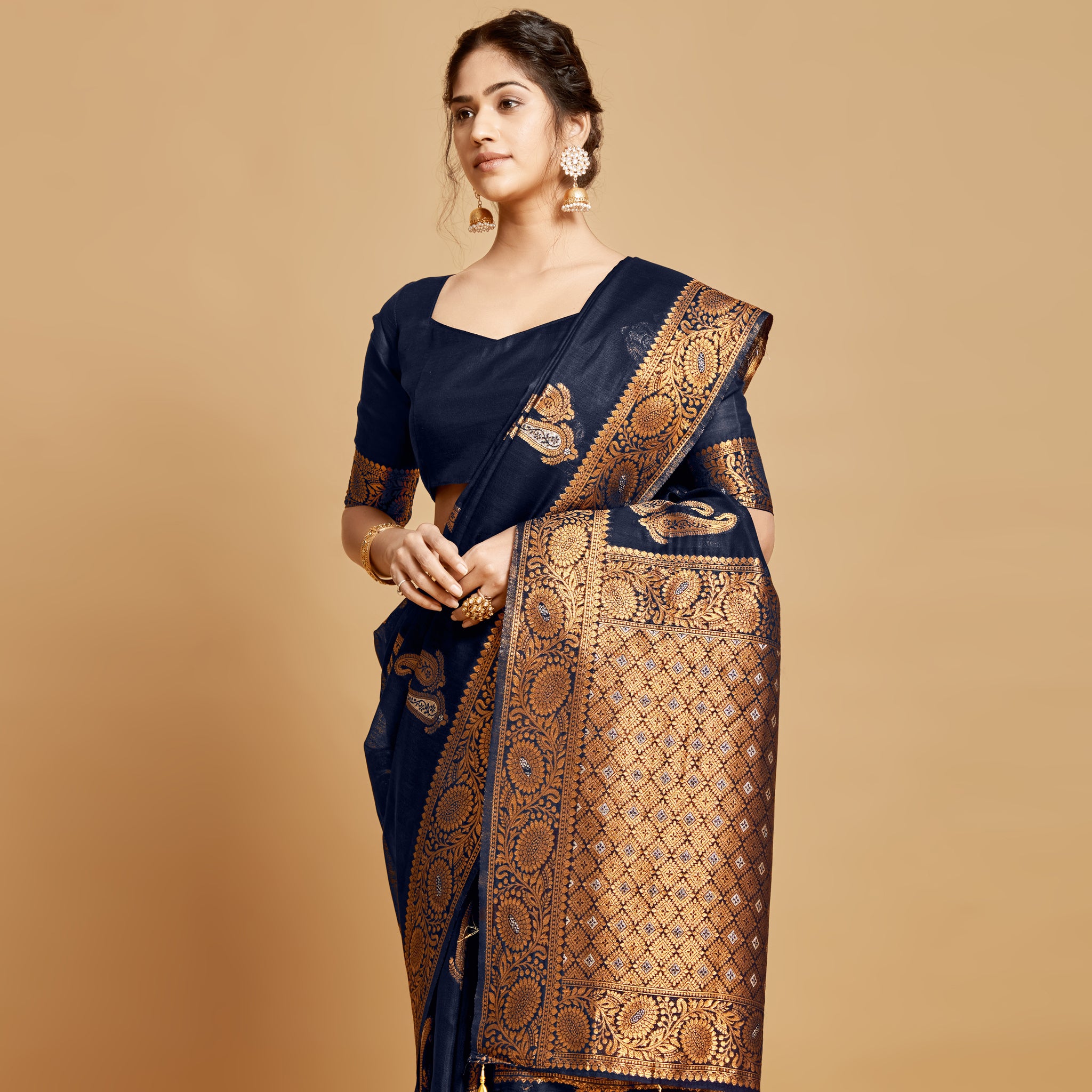 Ishika Fab Navy Blue Linen Saree