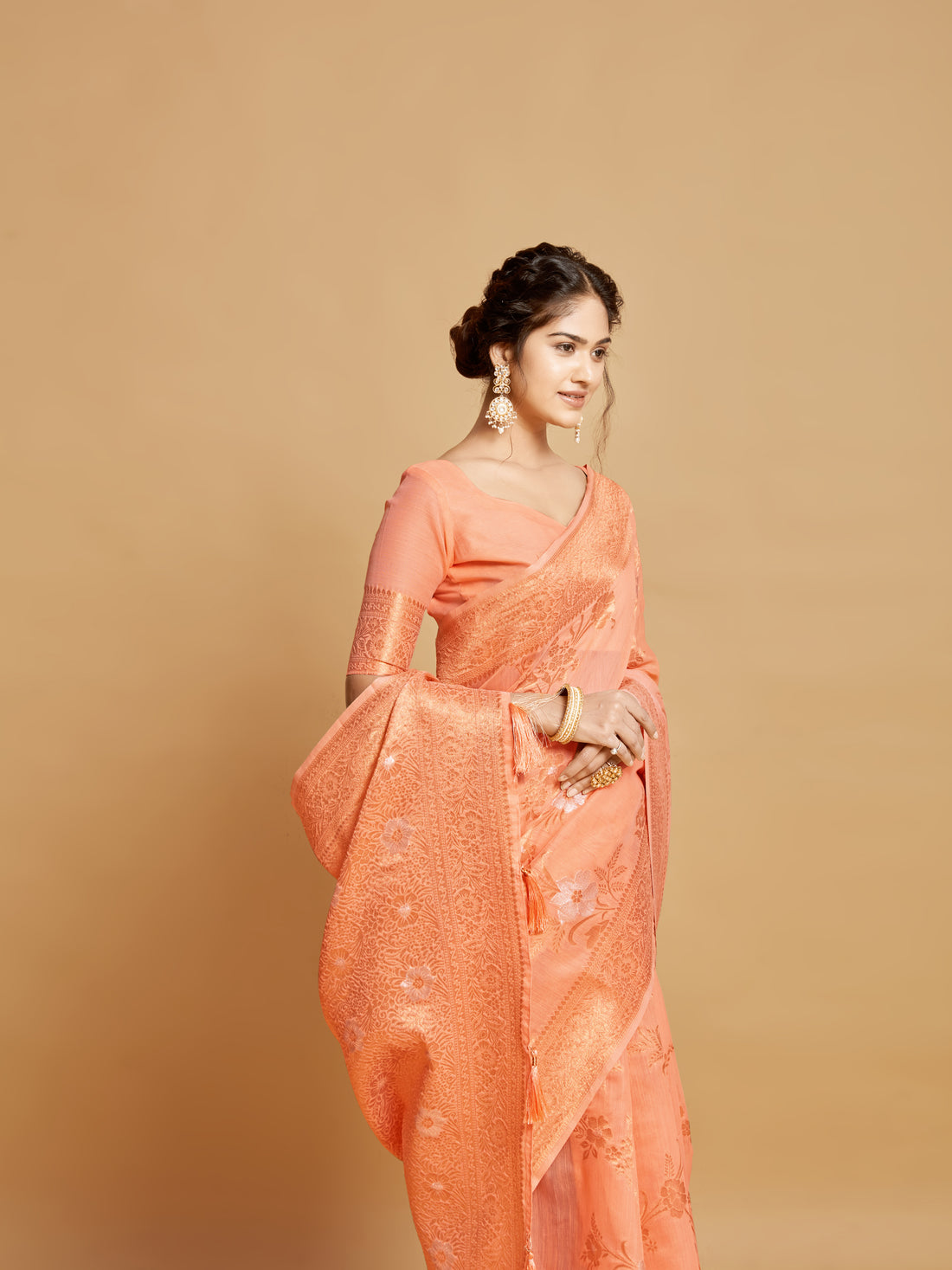 Ishika Fab Orange Linen Saree