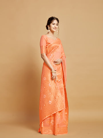 Ishika Fab Orange Linen Saree