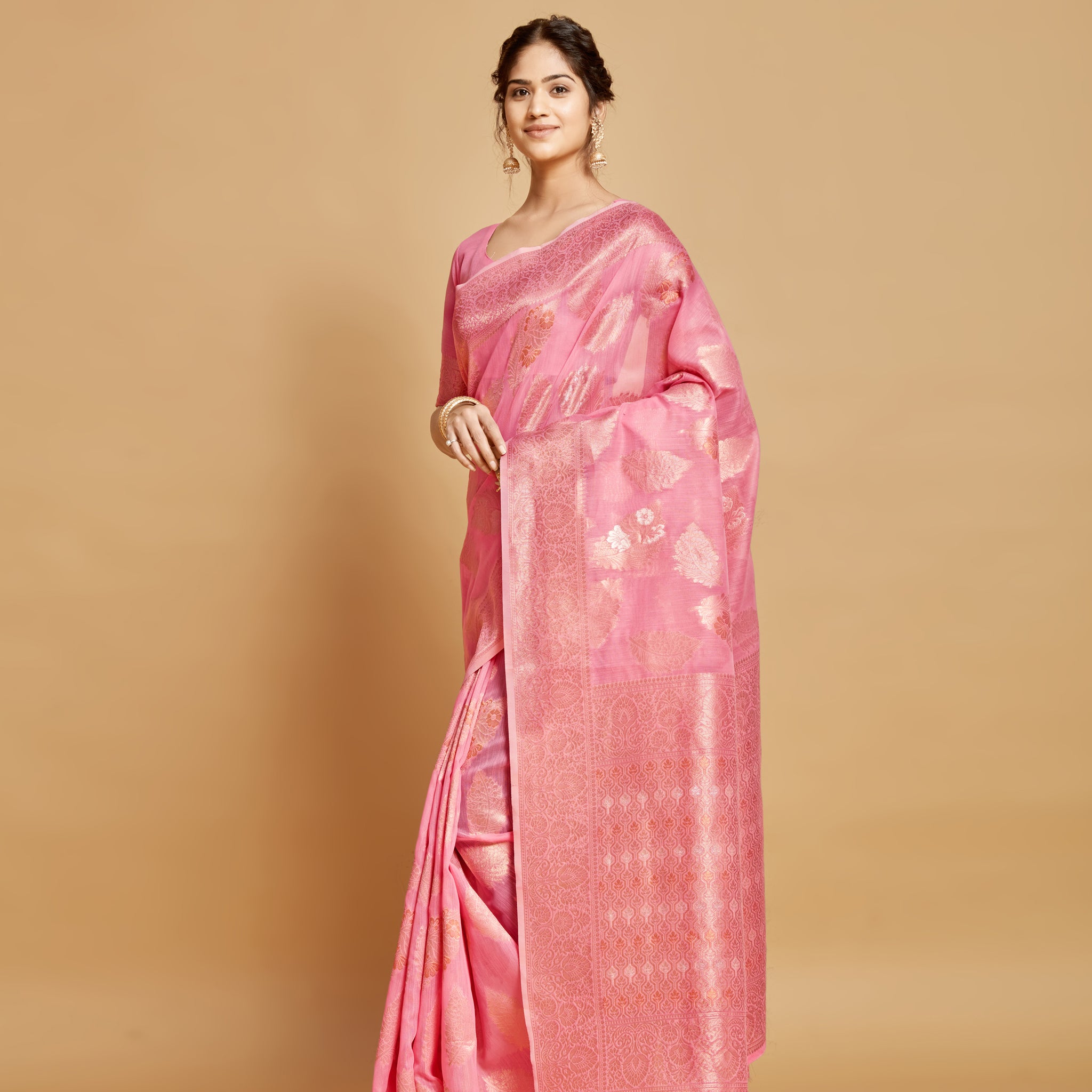 Ishika Fab Pink Linen Saree