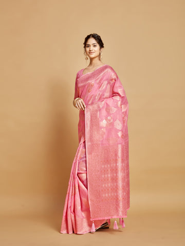 Ishika Fab Pink Linen Saree