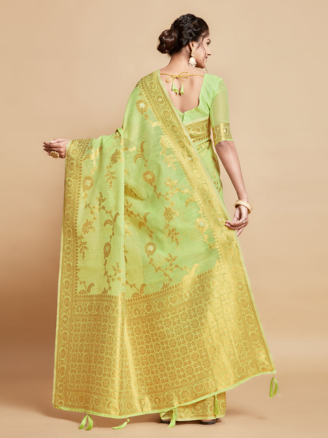 Ishika Fab Pista Green Linen Saree